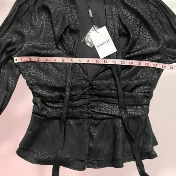 BARDOT Tie Blouse in Satin Black Leopard - Picture 4 of 16